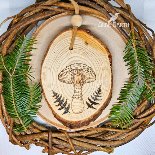 Amanita Pyrography Ornament