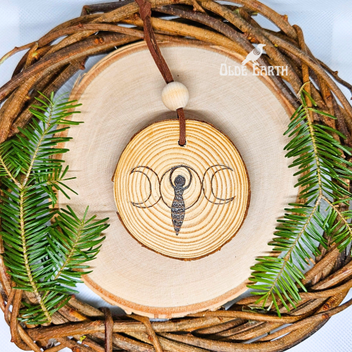 Triple Moon Goddess Pyrography Ornament