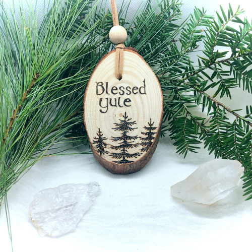 Blessed Yule Pyrography Ornament